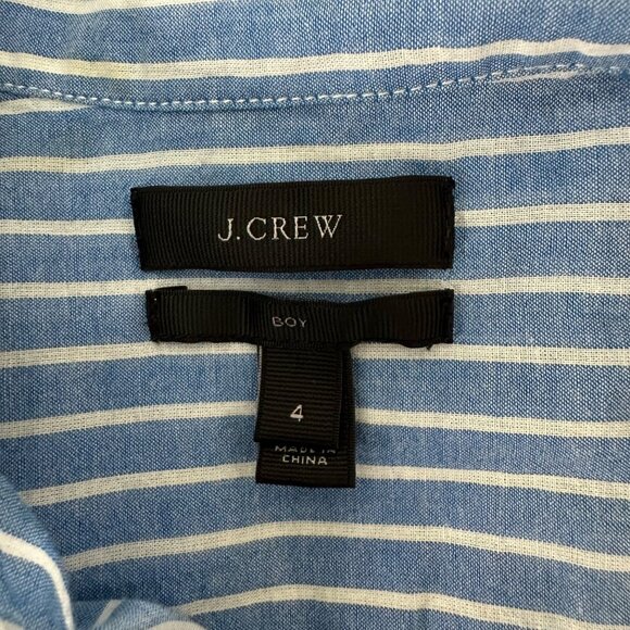 J. Crew Boy Fit Button Up Shirt Cotton Blend Stripe Lightweight Blue White Sz 4 - Picture 10 of 13